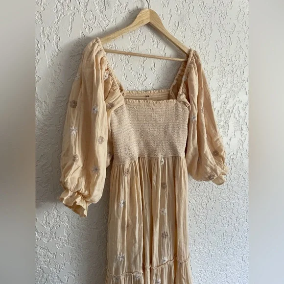 FREE PEOPLE Dahlia Embroidered Cotton Maxi Dress size Medium - Picture 5 of 8